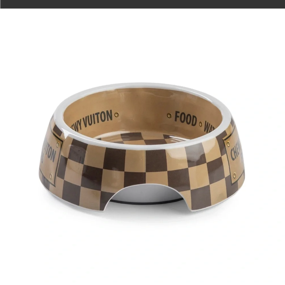 Haute Diggity Doy BARK, LOVE, PLAY! Checker Chewy Vuiton Bowl - Large NEW